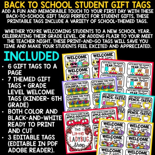 Editable Welcome Back to School Student Gift Tags