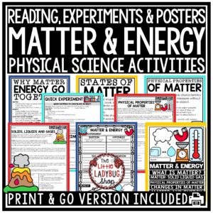 States of Matter and Energy Worksheets Solid Liquid Gas Experiments