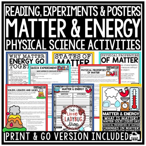 States of Matter and Energy Worksheets Solid Liquid Gas Experiments