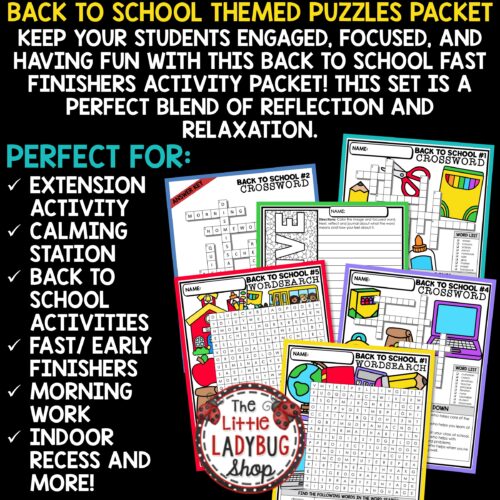 Fast Finishers Activities Back To School Word Search 3rd 4th Grade
