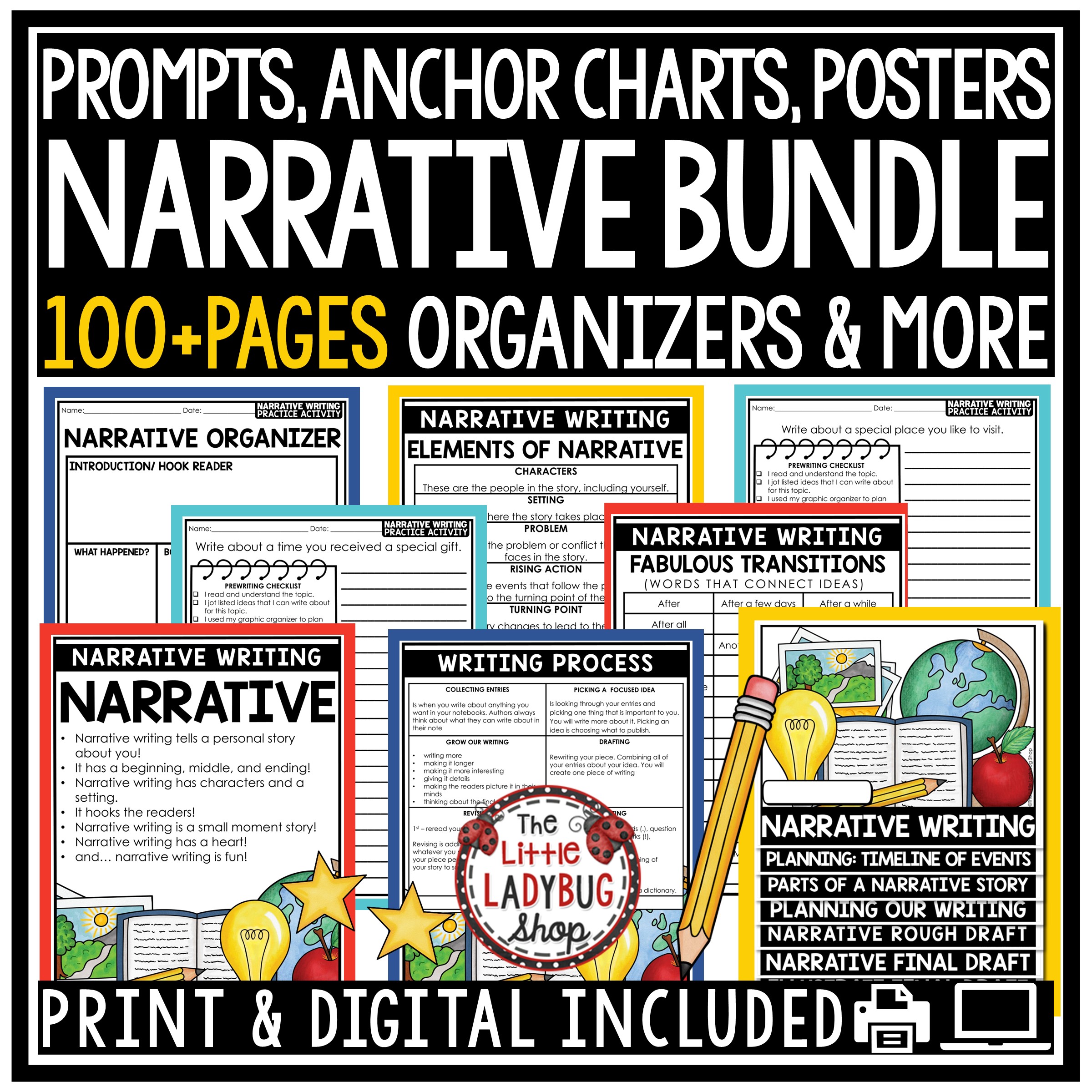 Personal Narrative Writing Prompts Unit Graphic Organizers perfect for upper elementary students in 3rd 4th 5th grade