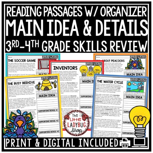 Main Idea and Supporting Details Graphic Organizers Main Idea Reading Passages