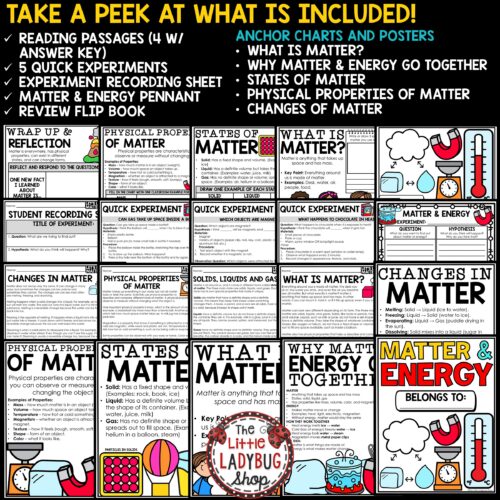 States of Matter and Energy Worksheets Solid Liquid Gas Experiments