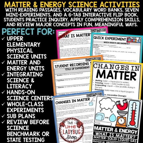 States of Matter and Energy Worksheets Solid Liquid Gas Experiments
