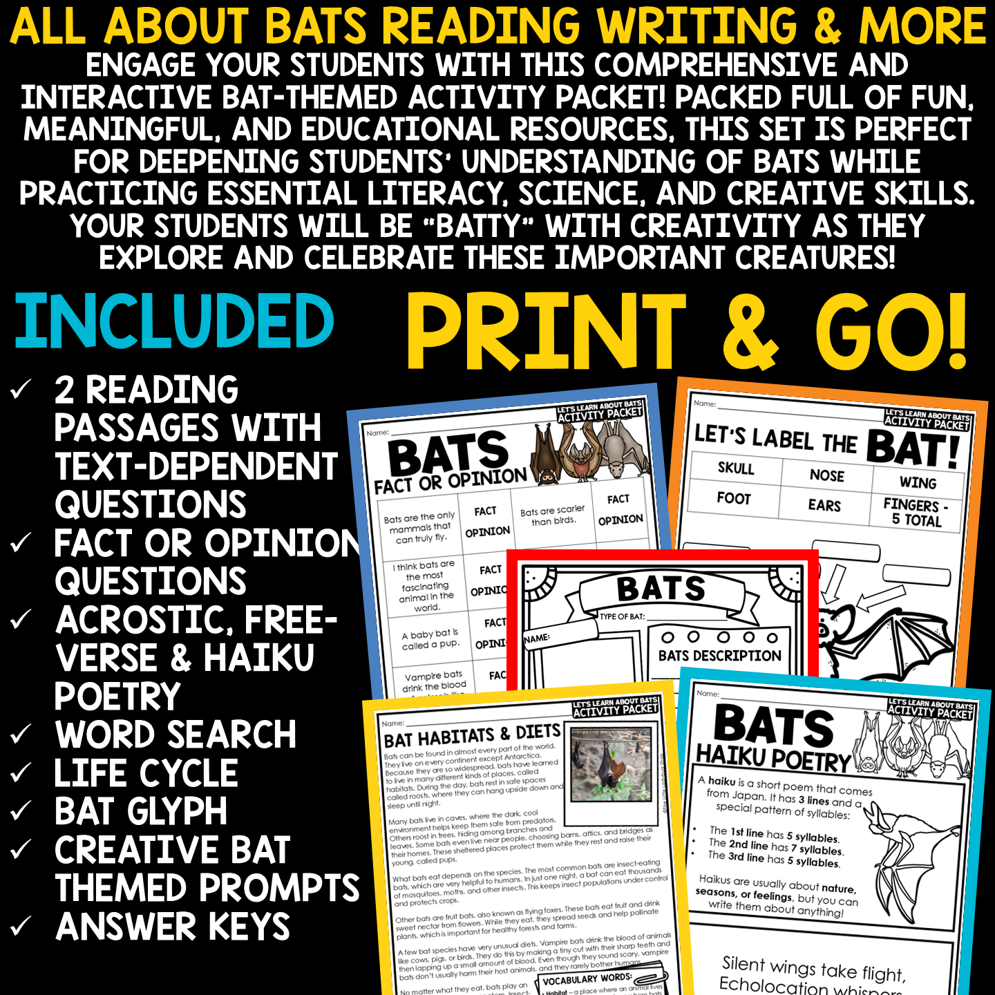All About Bats Reading Science Template Halloween Bats Week Writing Activities