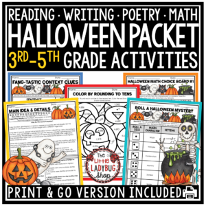 Fall October Halloween Activities Sub Plans Math Reading Passages 3rd 4th Grade
