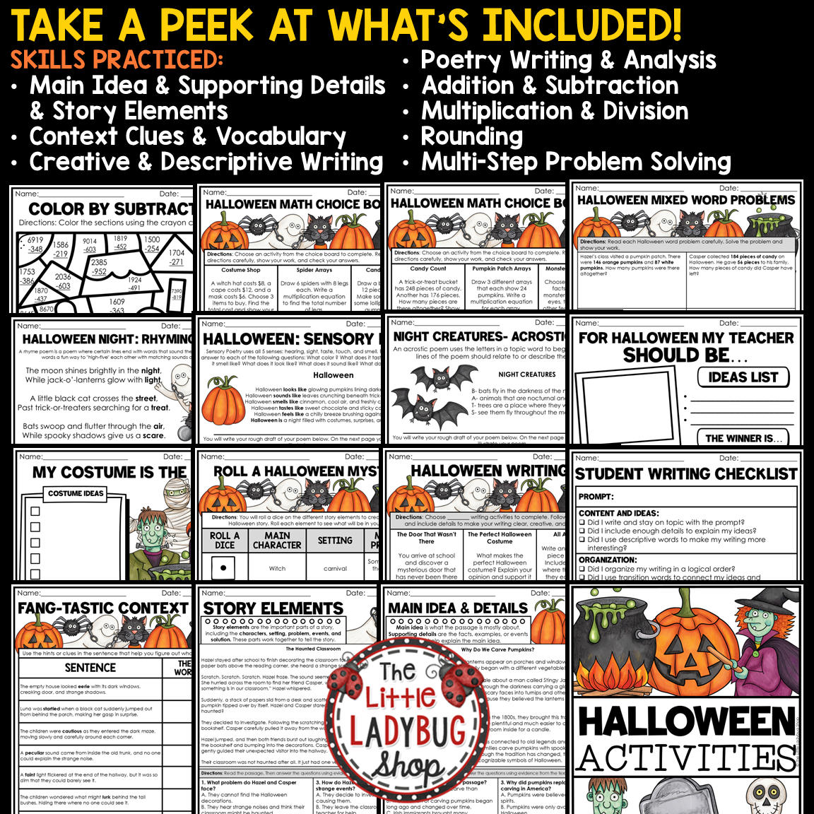 Fall October Halloween Activities Sub Plans Math Reading Passages 3rd 4th Grade