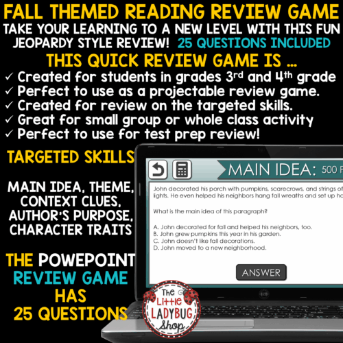 Fall Reading Activities 3rd 4th Grade Fall Context Clues Game Show