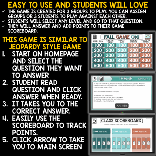 Fall Reading Activities 3rd 4th Grade Fall Context Clues Game Show