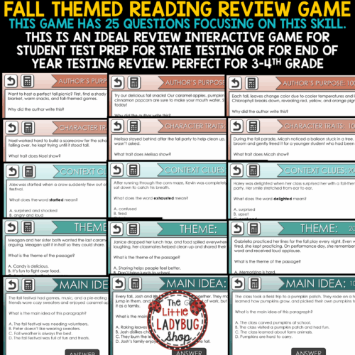 Fall Reading Activities 3rd 4th Grade Fall Context Clues Game Show