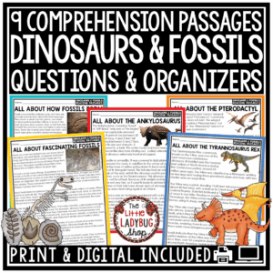 Dinosaurs Activities Reading Passages Types of Fossils Worksheets