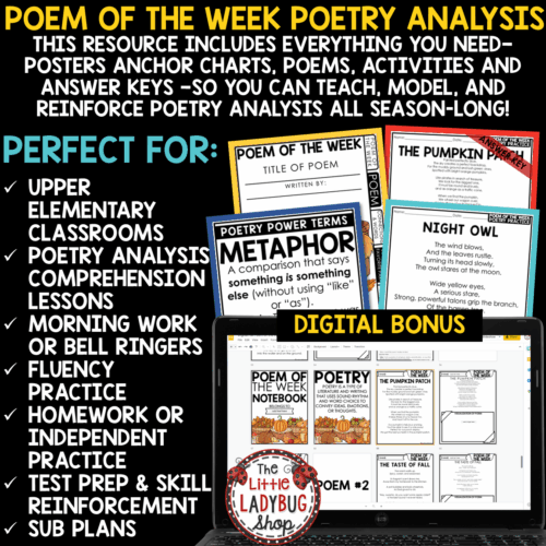 Autumn Poem Fall October Poetry Reading Comprehension Passages 3rd 4th 5th Grade