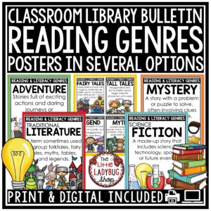 Reading Genre Posters Classroom Library Decor ELA Bulletin Board