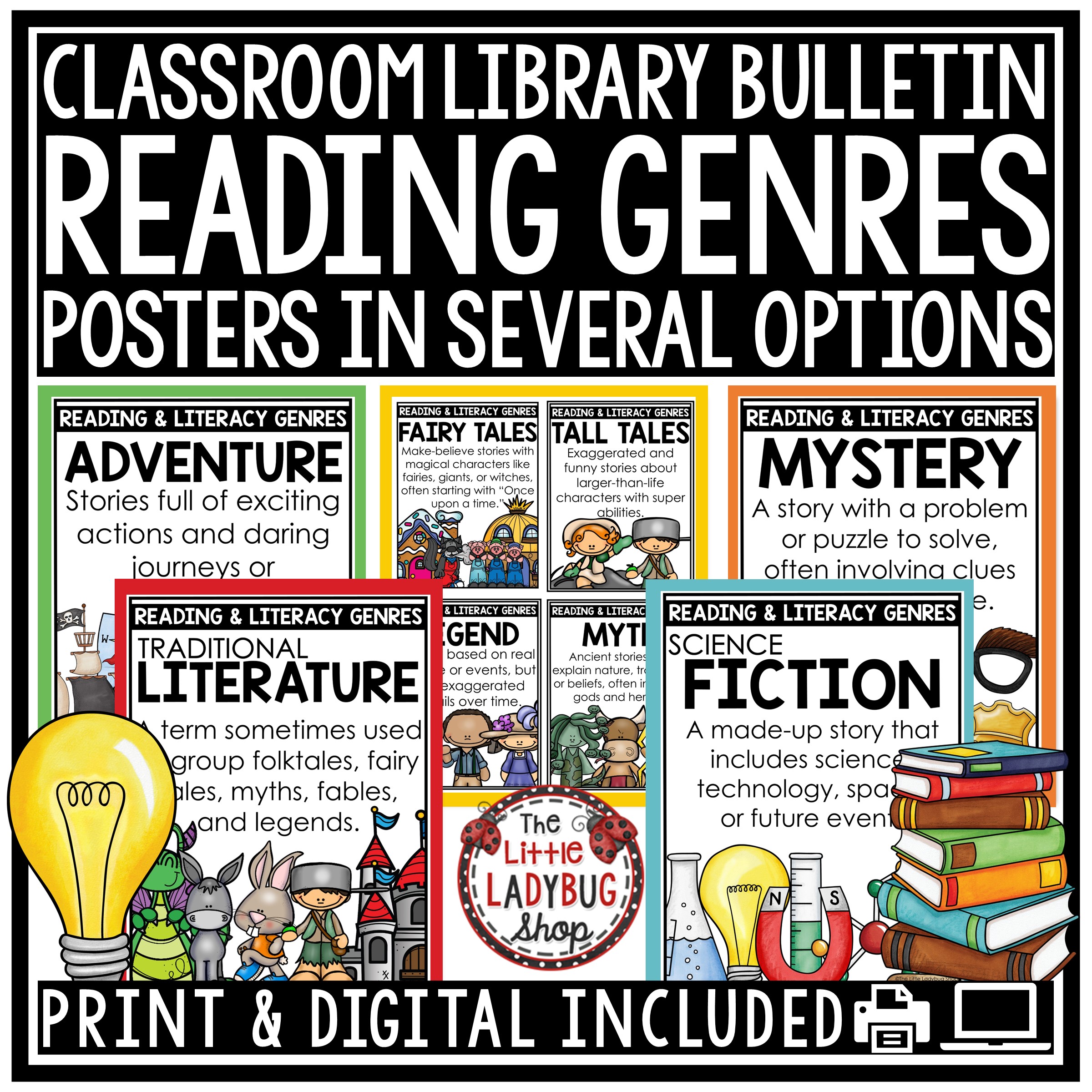 Reading Genre Posters Classroom Library Decor ELA Bulletin Board