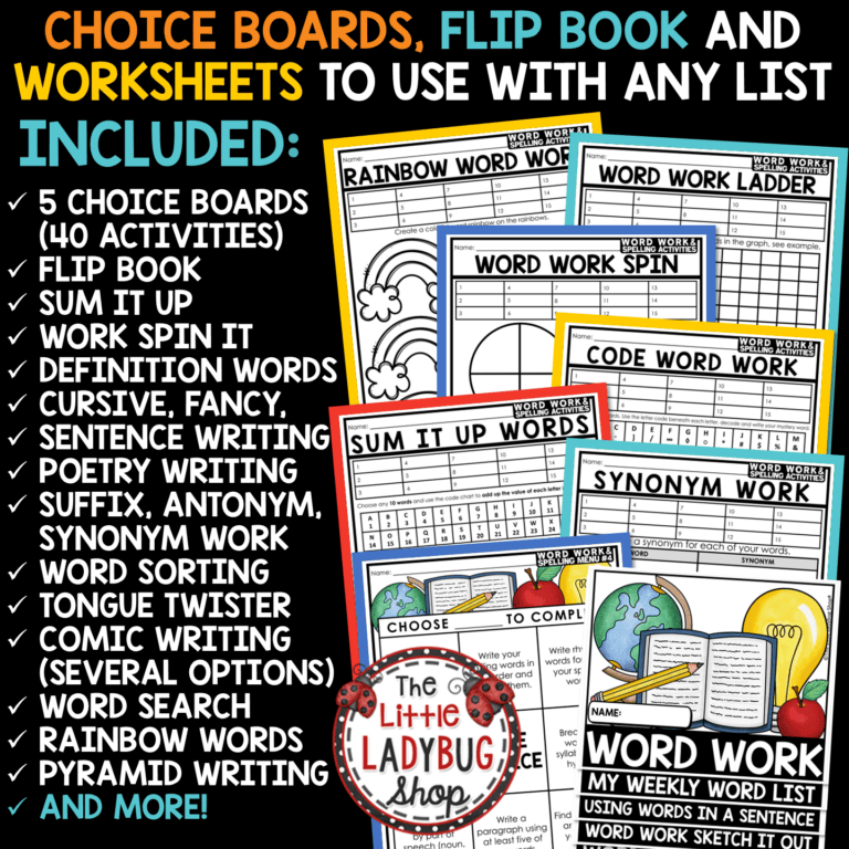 Editable Spelling Word Work Activities Practice Worksheets - The Little ...