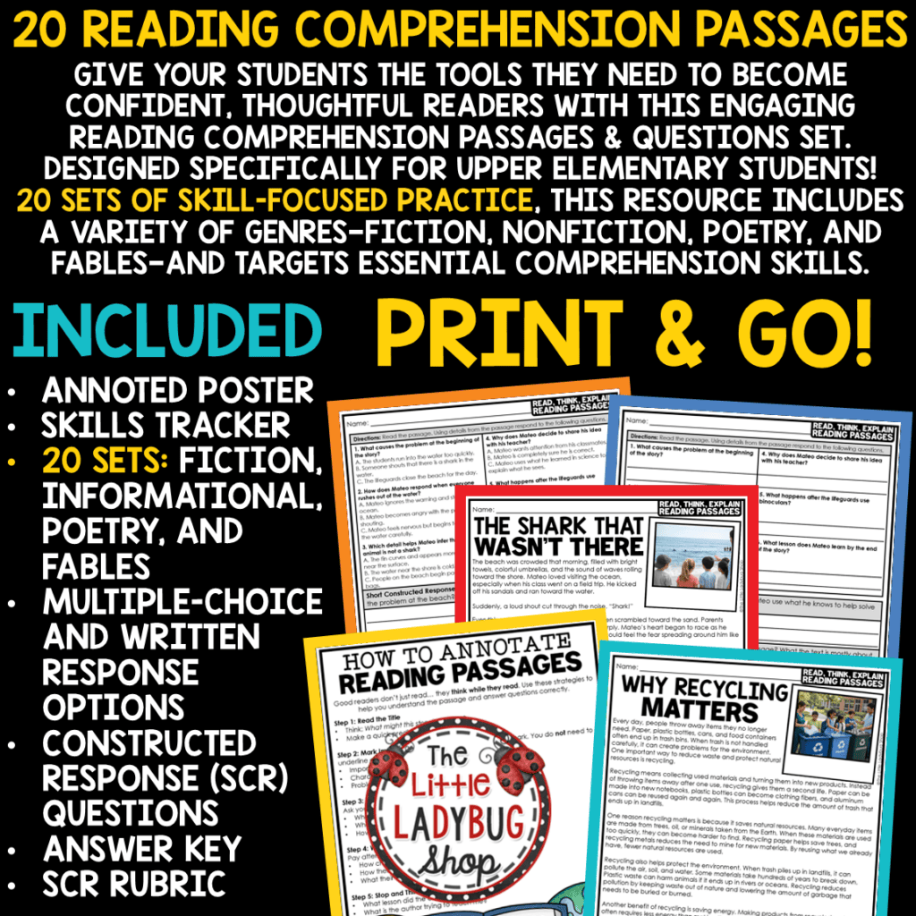 Poetry Nonfiction Reading Comprehension Passages 3rd 4th Grade - The ...