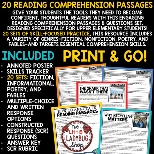 Poetry Nonfiction Reading Comprehension Passages 3rd 4th Grade - The ...