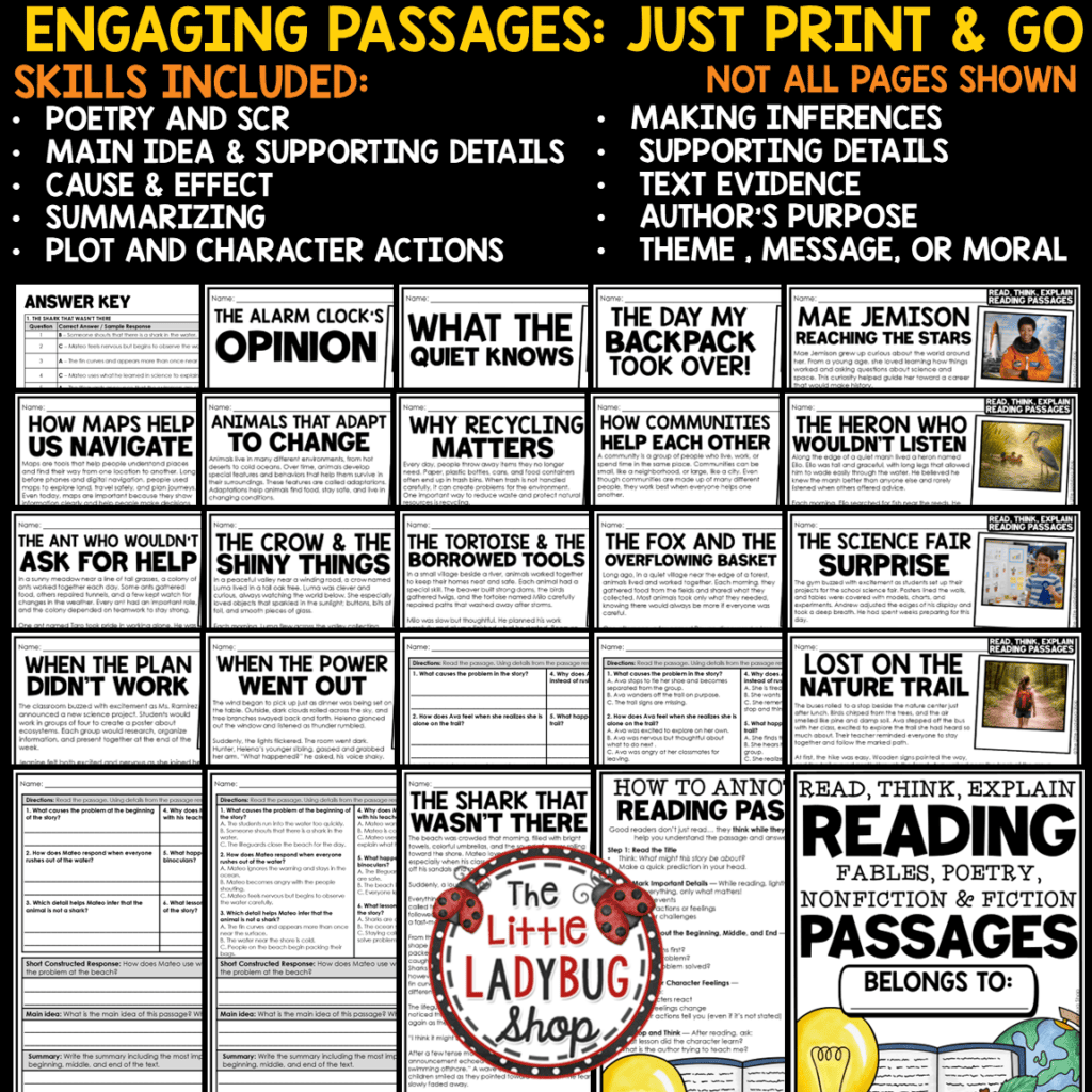 Poetry Nonfiction Reading Comprehension Passages 3rd 4th Grade - The ...