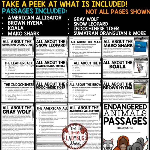 Earth Day Endangered Animals Species Reading Comprehension Passages ...