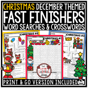 Christmas December Crossword Puzzles Fast Finishers Word Search