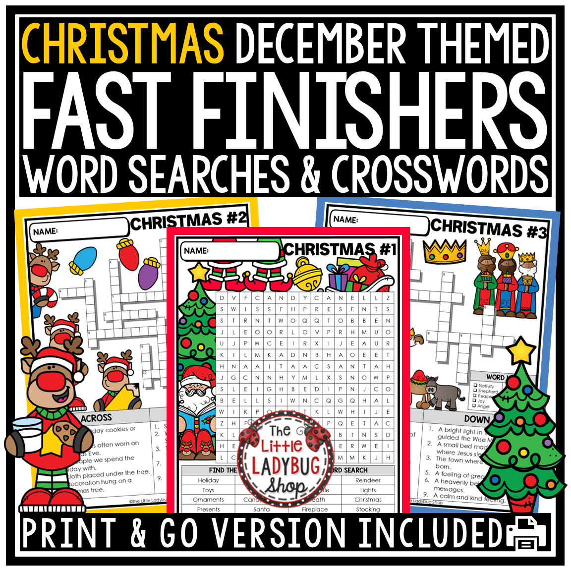 Christmas December Crossword Puzzles Fast Finishers Word Search