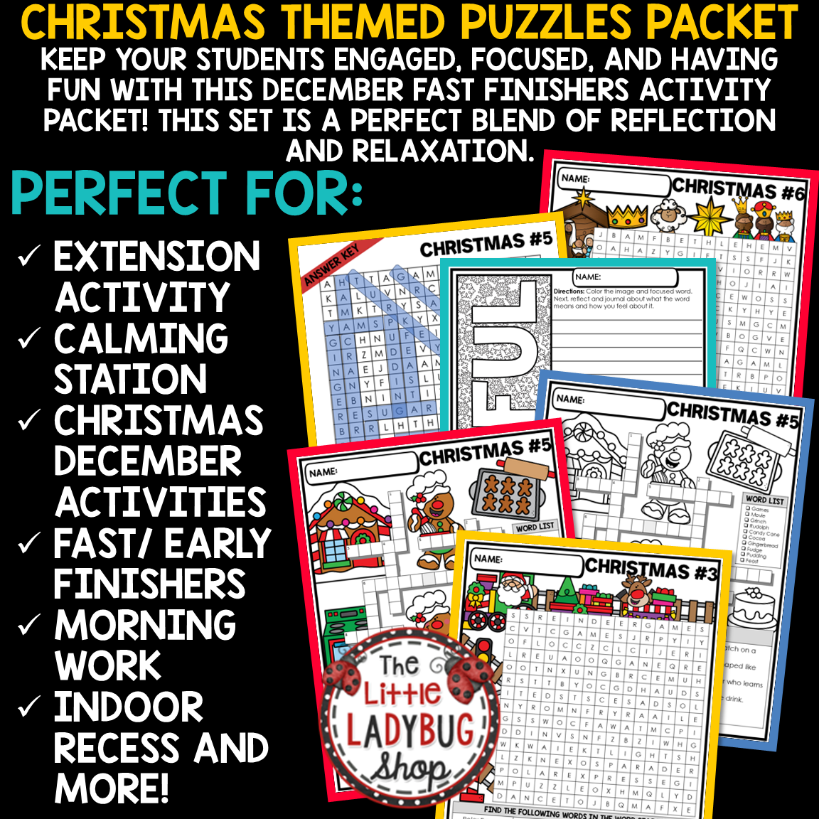 Christmas December Crossword Puzzles Fast Finishers Word Search