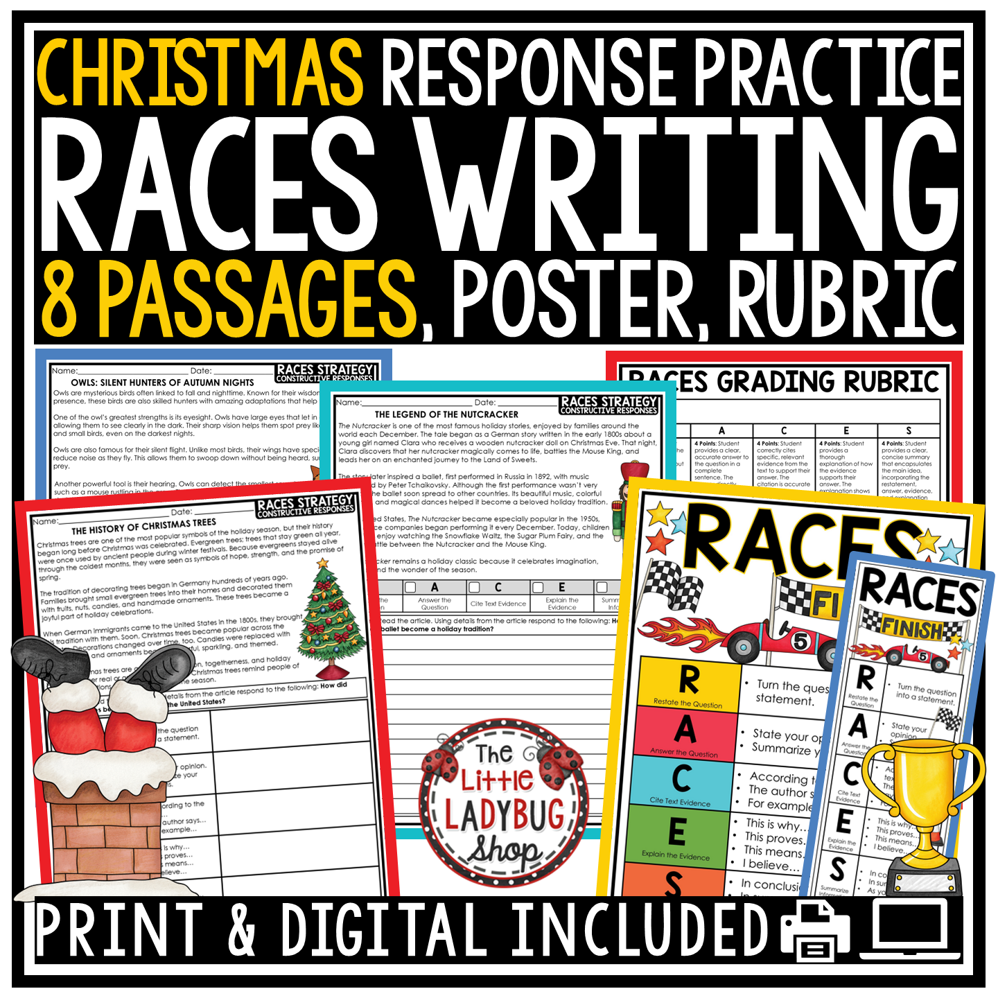 December Christmas RACES Writing Strategy Practice Citing Text Evidence