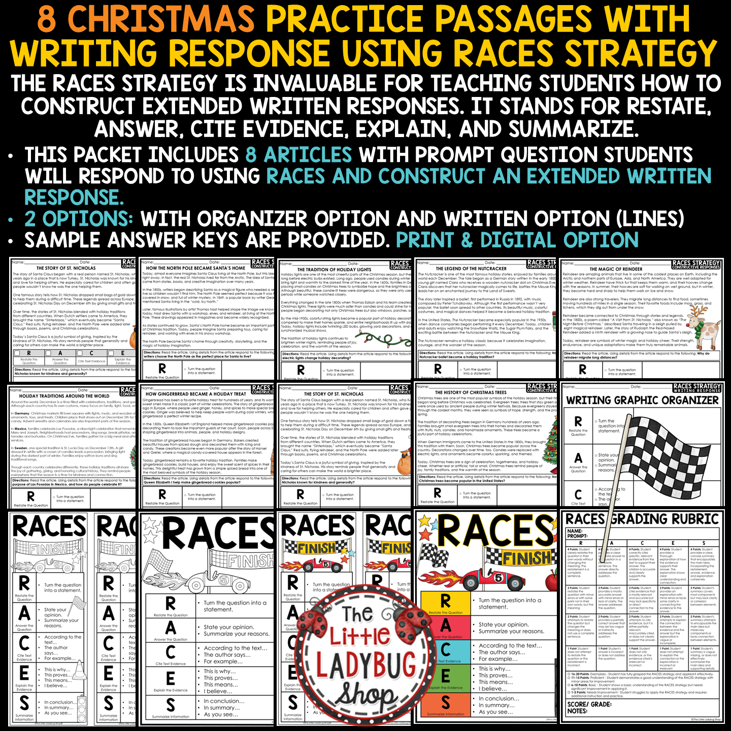 December Christmas RACES Writing Strategy Practice Citing Text Evidence