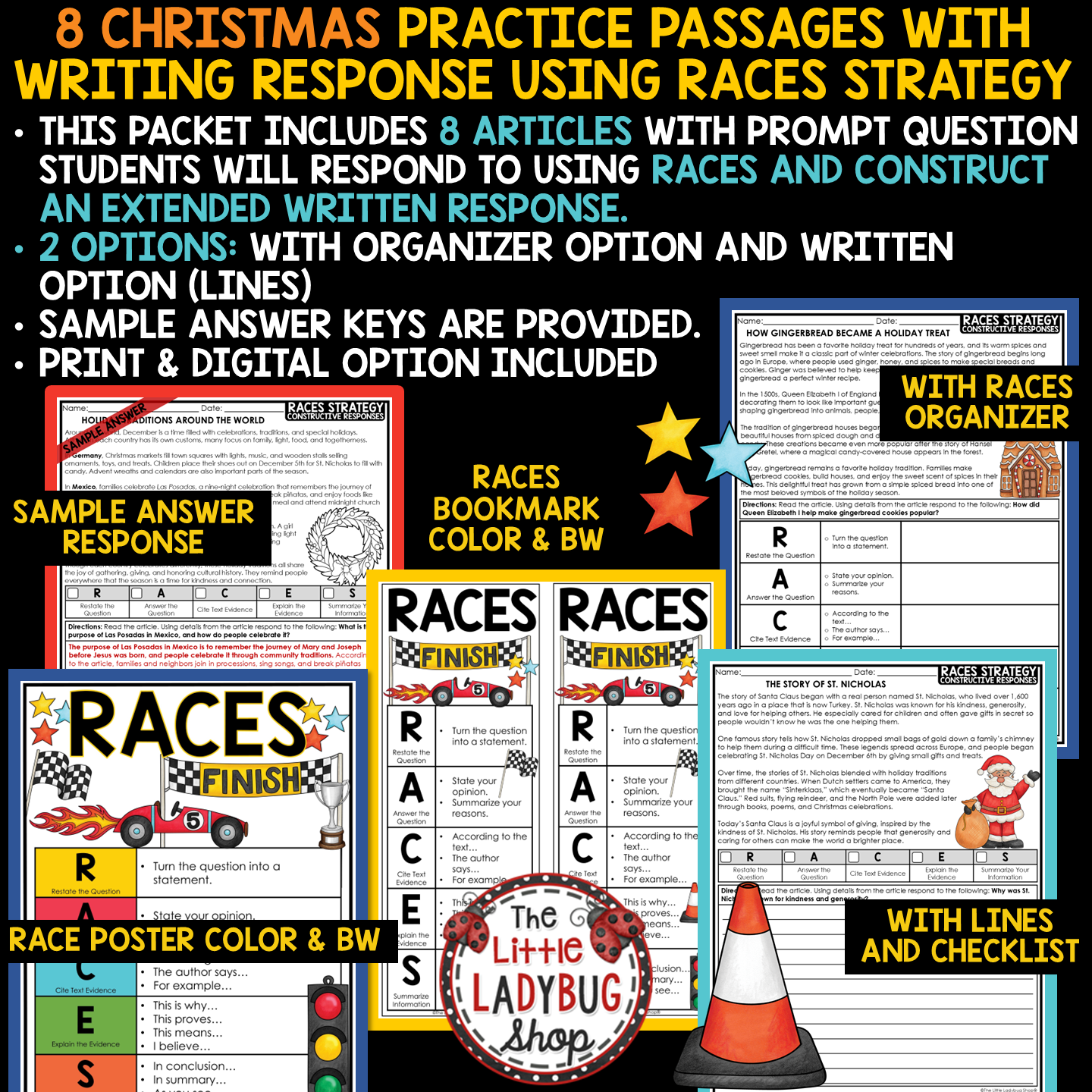 December Christmas RACES Writing Strategy Practice Citing Text Evidence