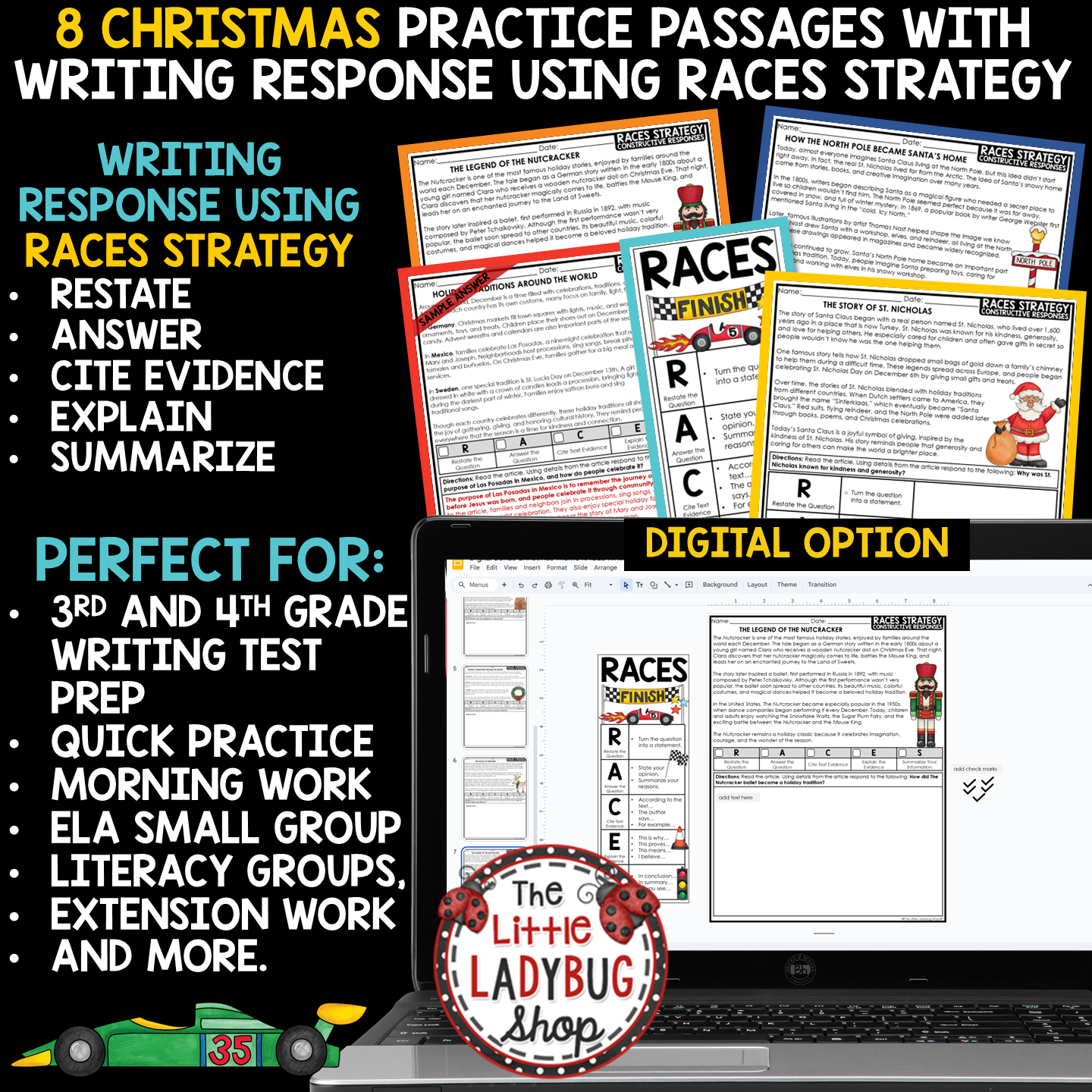 December Christmas RACES Writing Strategy Practice Citing Text Evidence