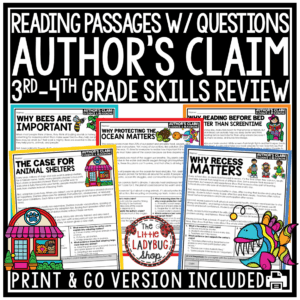 Author's Claim Evidence and Reasoning Practice Worksheets Author's Point of View