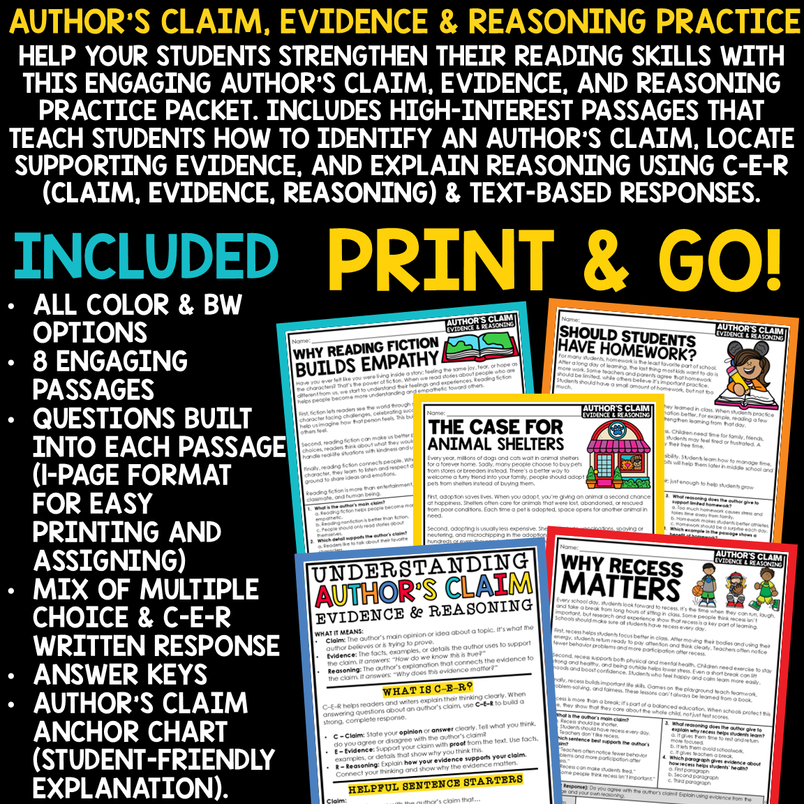 Author's Claim Evidence and Reasoning Practice Worksheets Author's Point of View