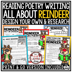 All About Reindeer Reading Passages Build a Reindeer Craft Template
