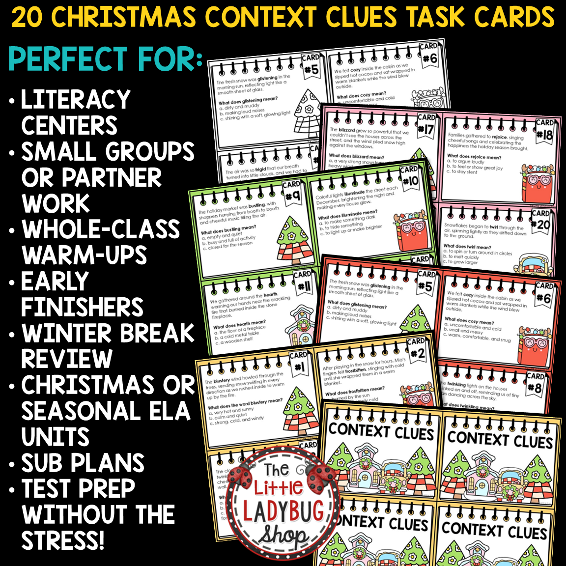 Winter Christmas Context Clues Task Cards Worksheets 3rd 4th Grade