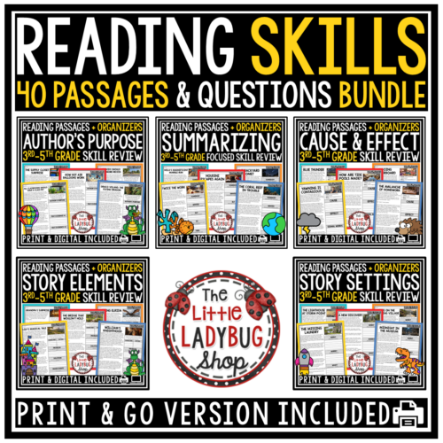 3rd 4th 5th Grade ELA Test Prep Reading Graphic Organizer Worksheets Assessments