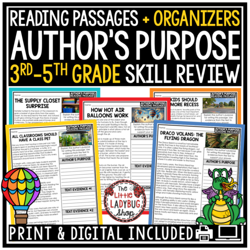 Author's Purpose Worksheets Reading Graphic Organizer 3rd 4th 5th Grade