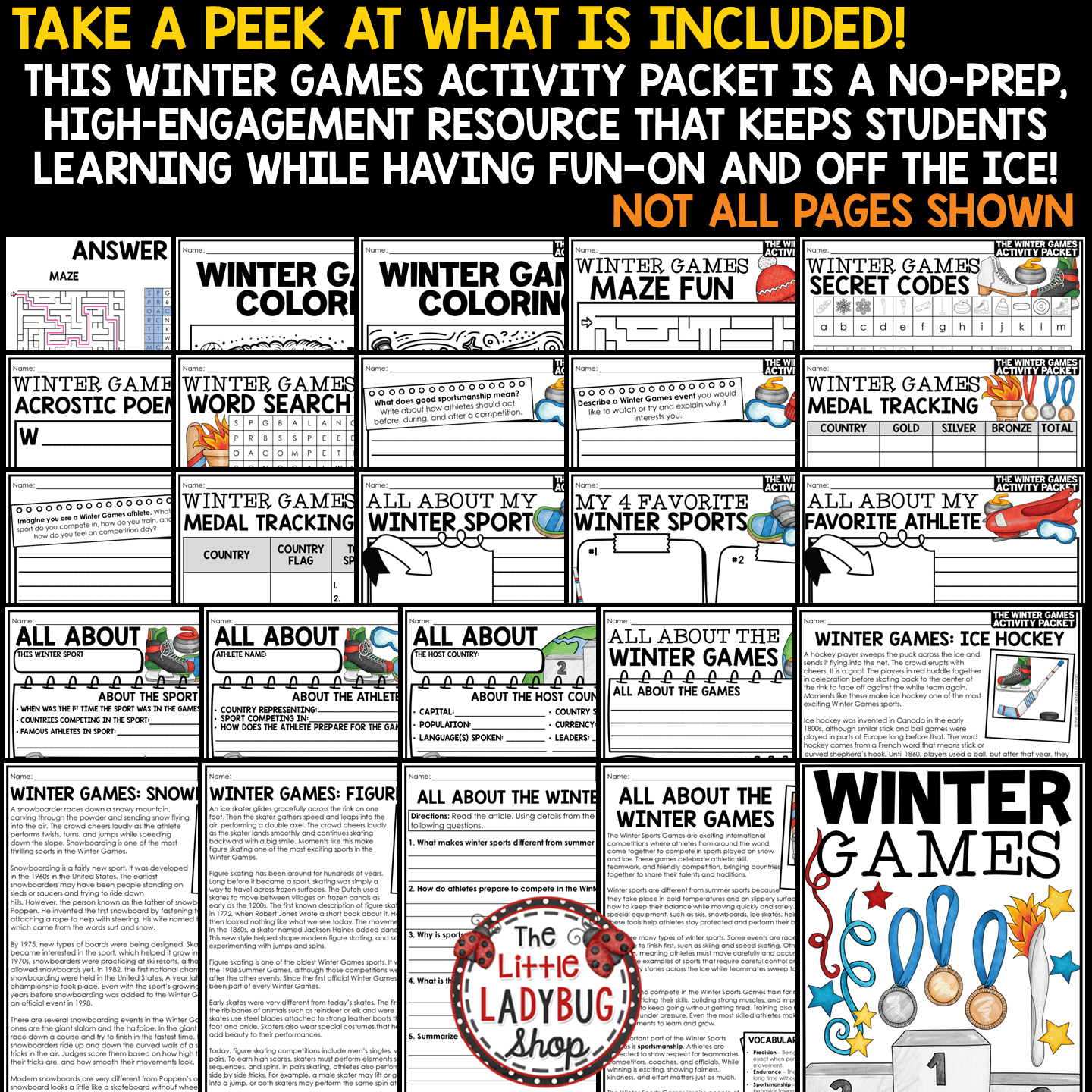 Winter Games Olympics Sports Athlete Reading Passages Research Activity