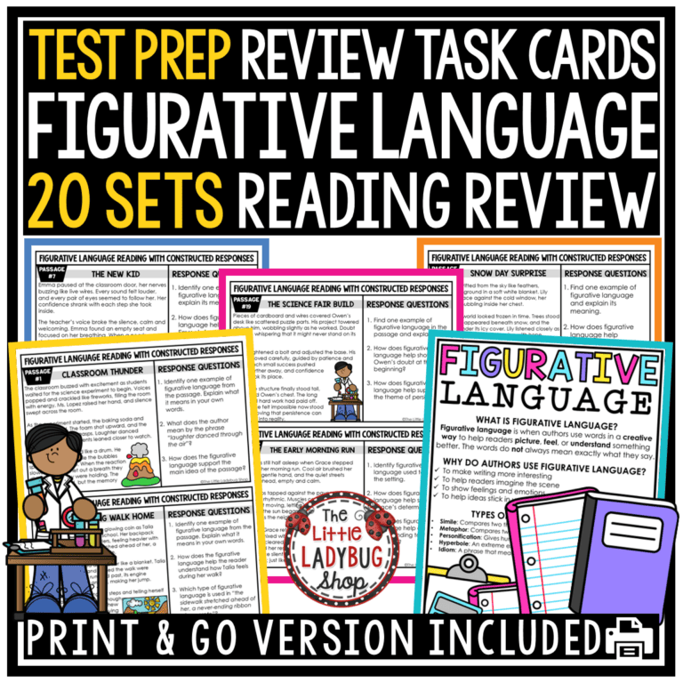 Short Constructed Response Figurative Language Task Cards Anchor Chart