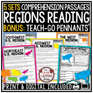 Geography 5 Regions of The United States Reading Research Worksheets