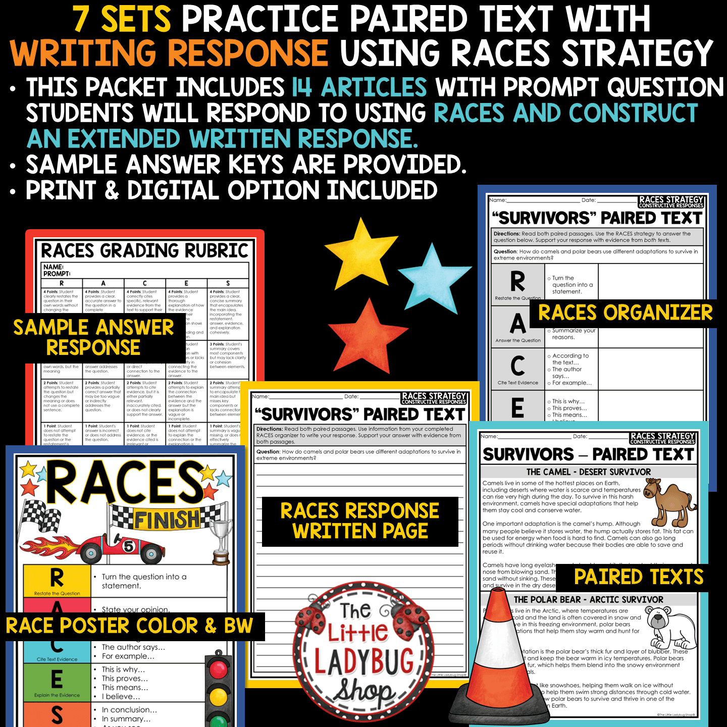 Paired Texts RACES Writing Strategy Practice Worksheets Citing Text Evidence