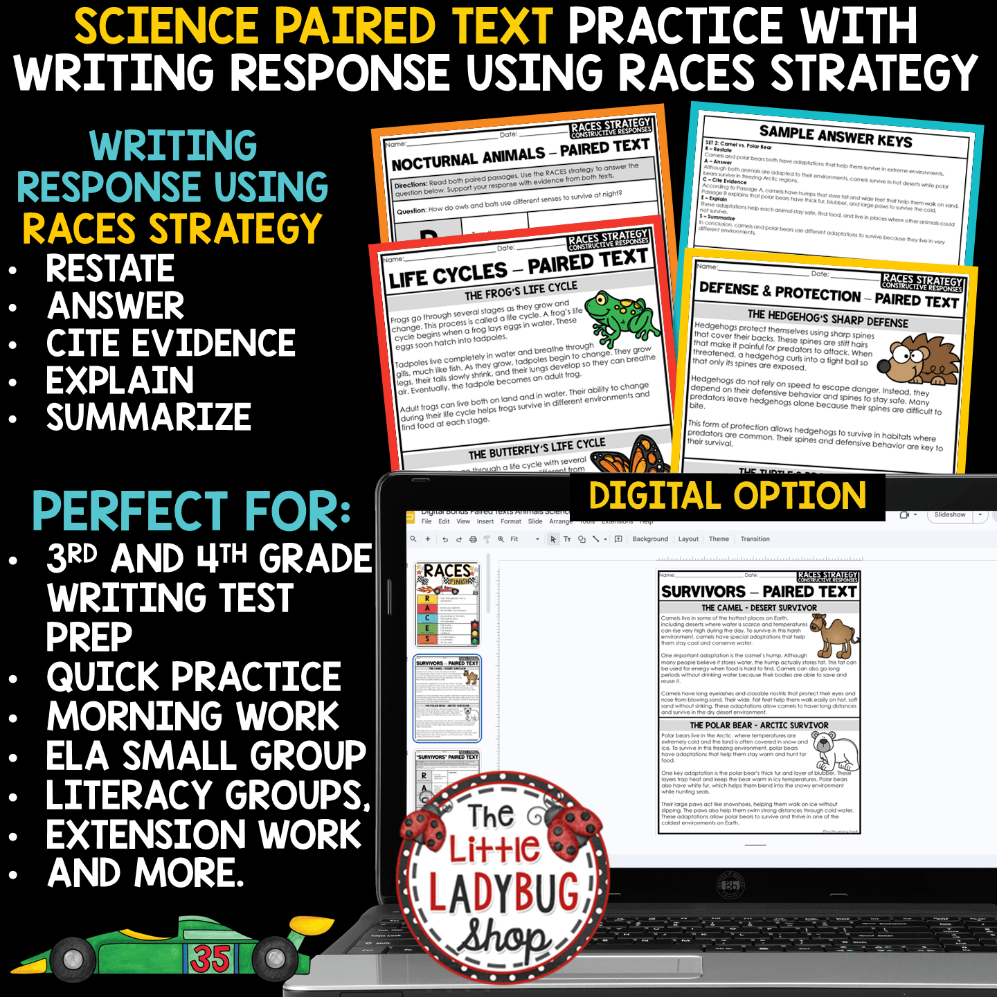 Paired Texts RACES Writing Strategy Practice Worksheets Citing Text Evidence