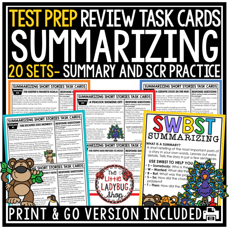 3rd 4th Grade Test Prep Summarizing Reading Passages Worksheets