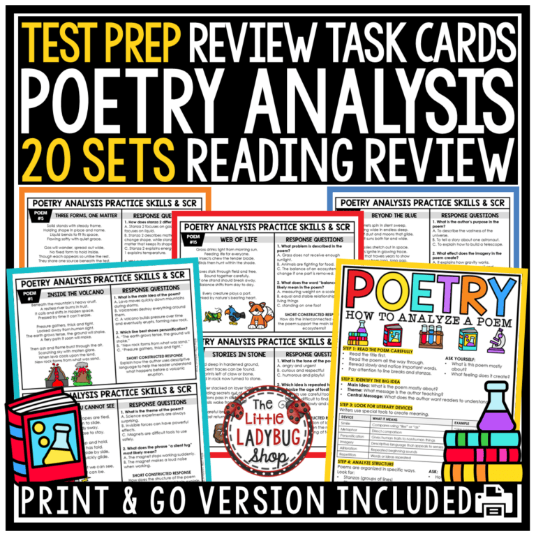 3rd 4th Grade Test Prep Poetry Comprehension Analysis Worksheets