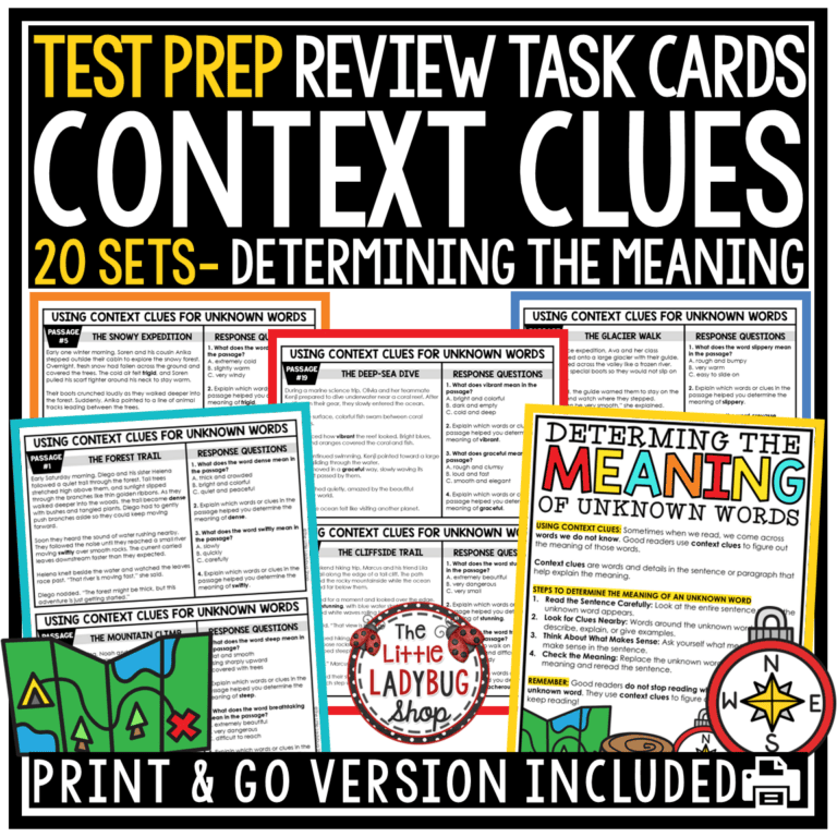Test Prep Context Clues Unknown Words Task Cards 3rd 4th 5th Grade
