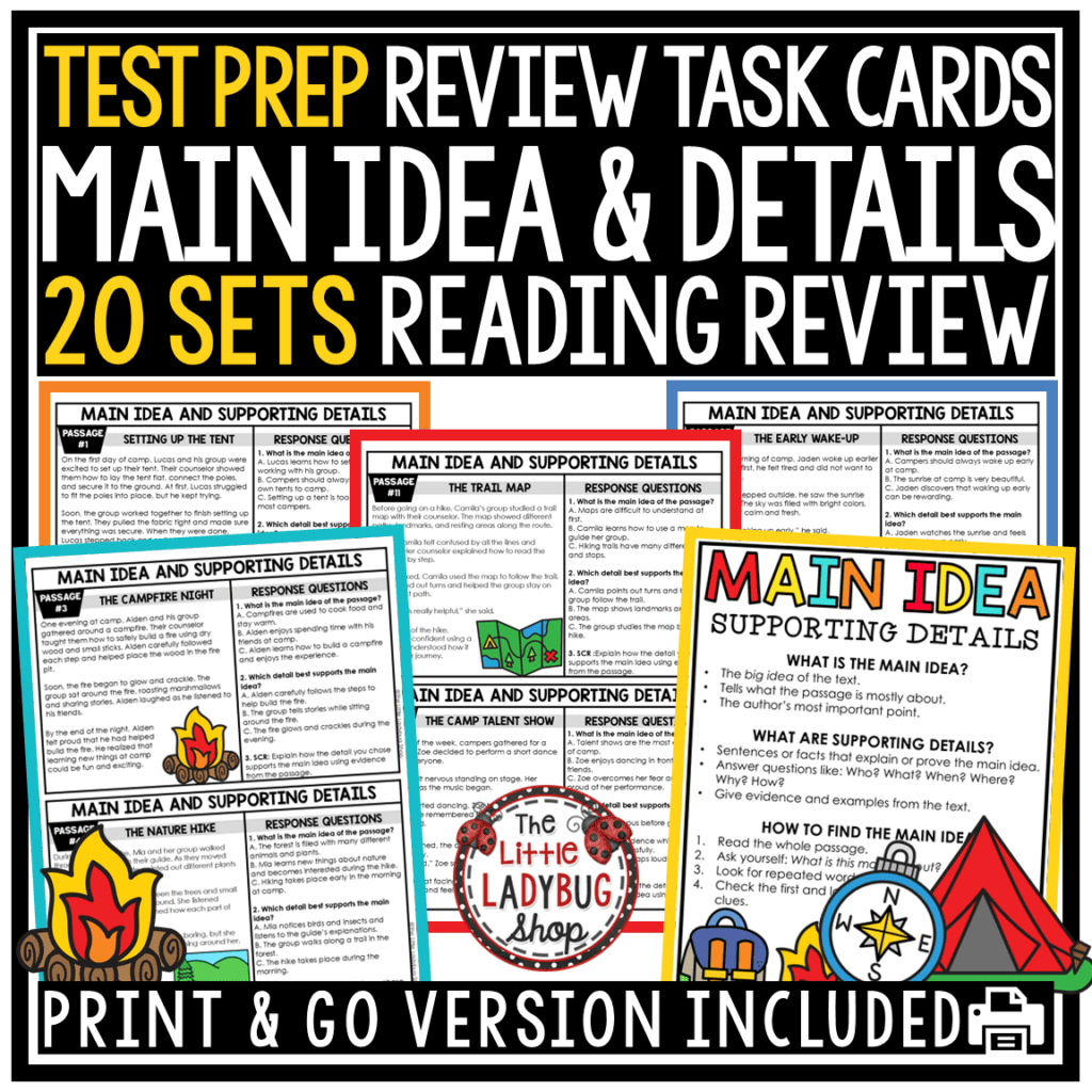 3rd 4th Grade Test Prep Main Idea and Supporting Details Task Cards ...