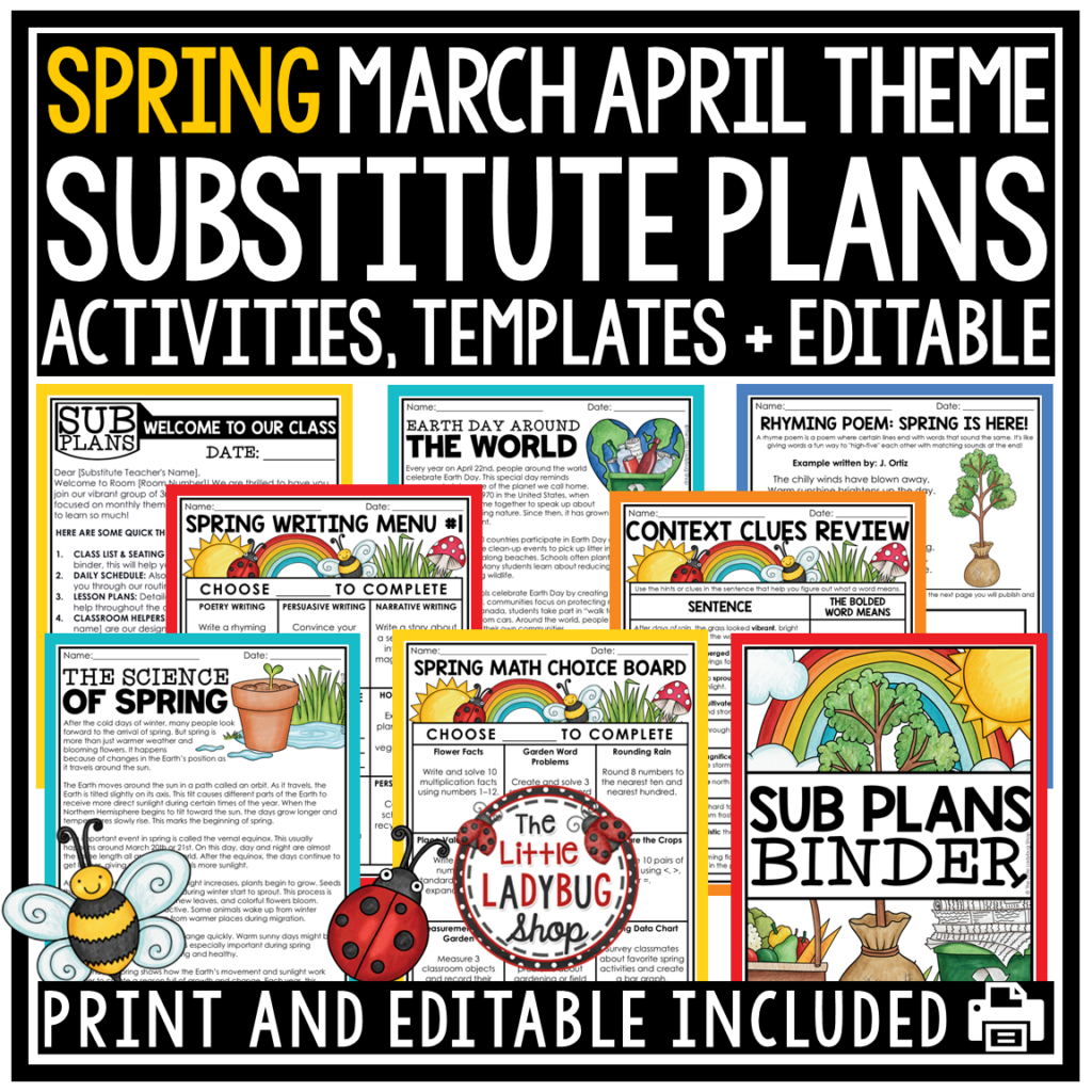 Emergency Spring March April No Prep Sub Plans 3rd 4th Grade - The ...