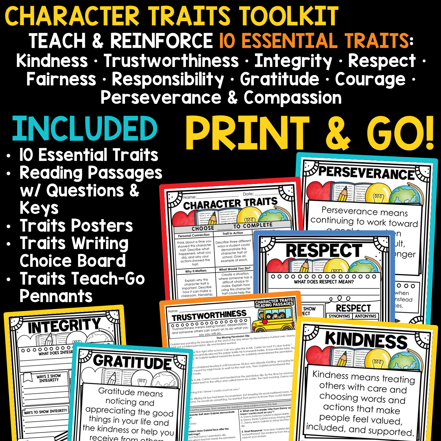 Character Traits Worksheets Reading Passages Bulletin Board