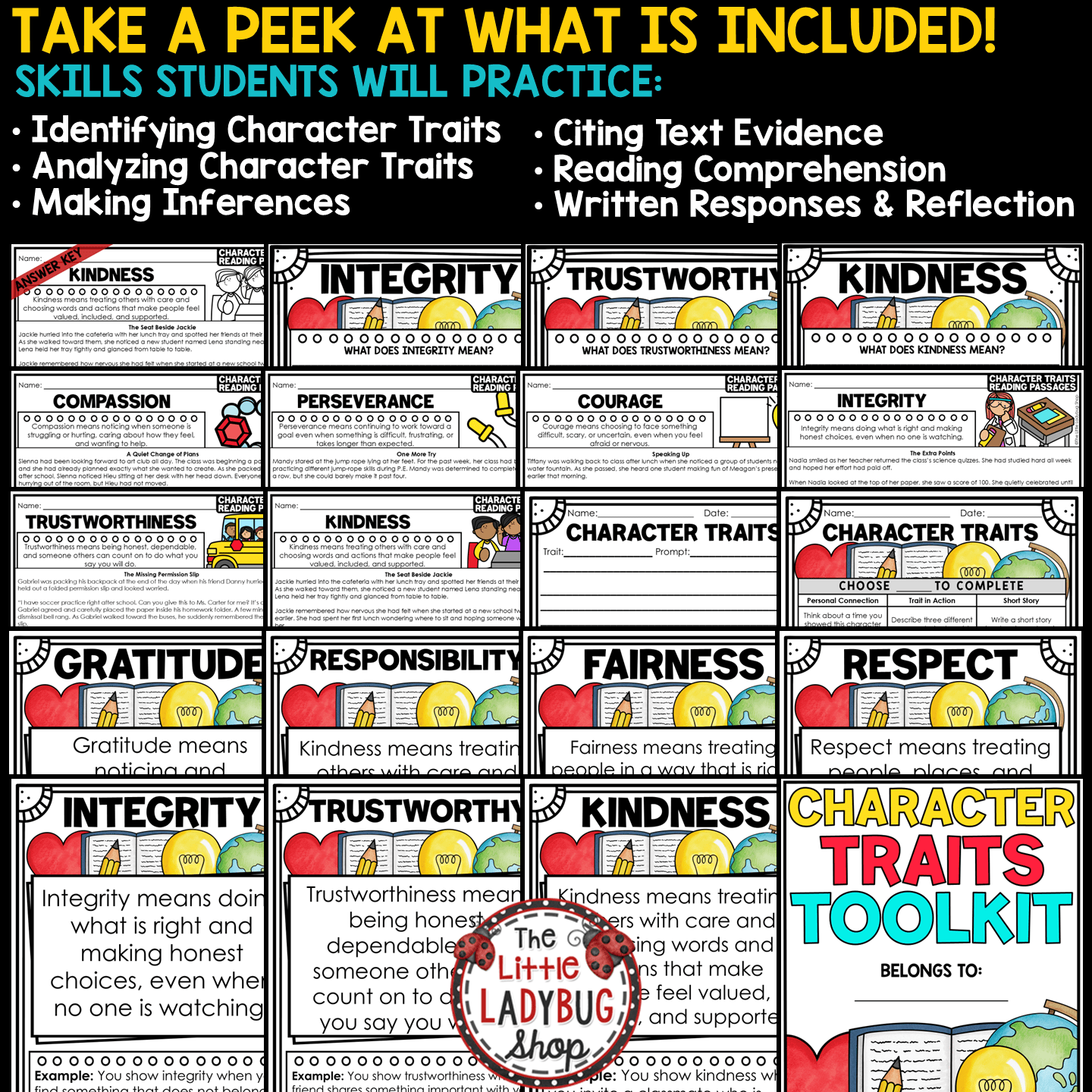 Character Traits Worksheets Reading Passages Bulletin Board