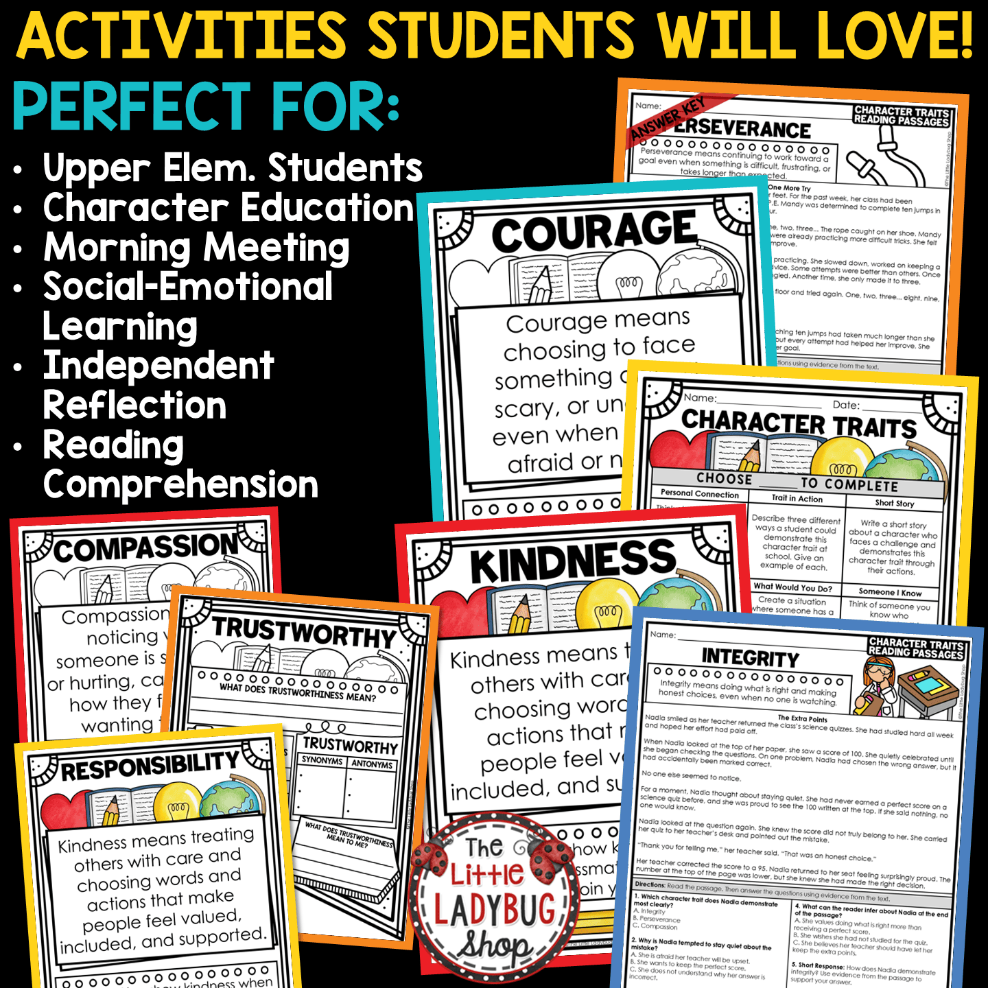 Character Traits Worksheets Reading Passages Bulletin Board