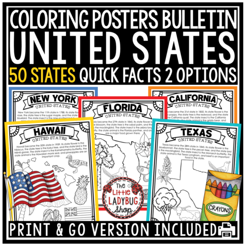 50 US United States and Capitals Research Project Coloring Pages